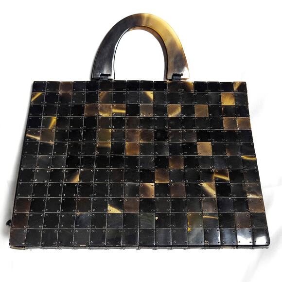 Source Unknown Handbags - Vintage Mosaic Tile Handbag Brown Black Sculptural Top Handle Purse